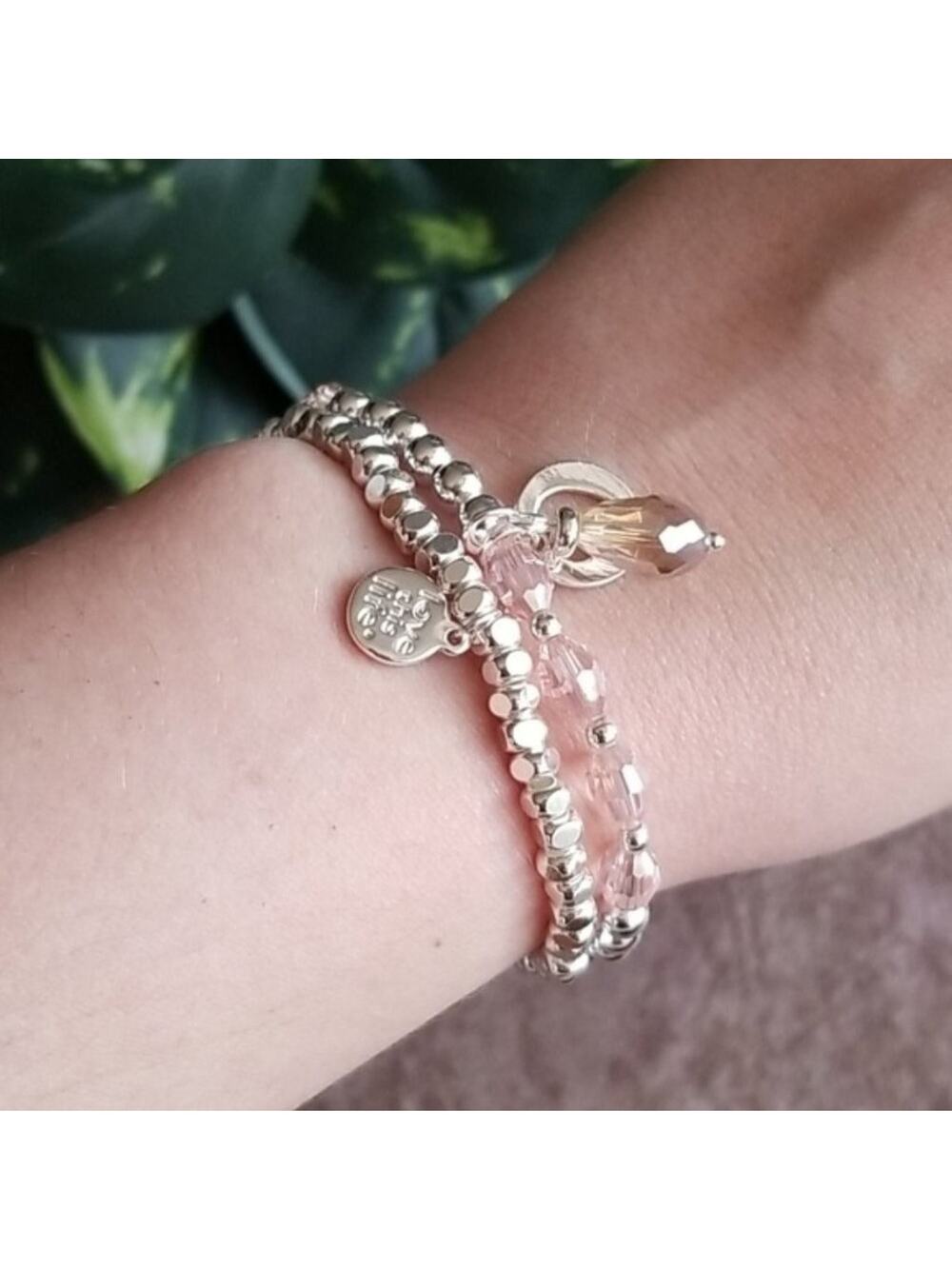 Love This Life pink & silver beaded bracelet set NEW